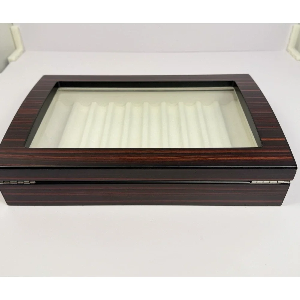 Wooden 12 Slot Fountain Pen Display Case Glass Top Cream Lined Collector Box